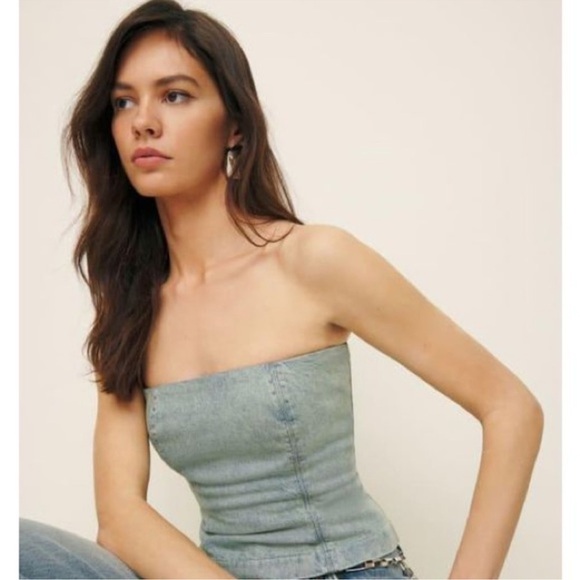 NWT Reformation Colleena Strapless Denim Top Jean Tube Sahara Blue 6 - Picture 4 of 16